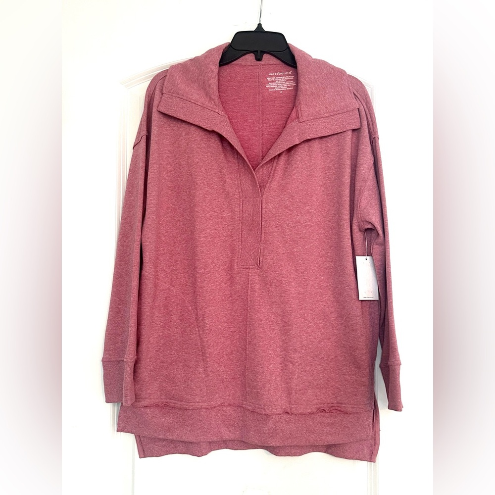 Westbound Rose Blush Pullover Collard V-neck Cardigan w/Pockets Oversized M NWT